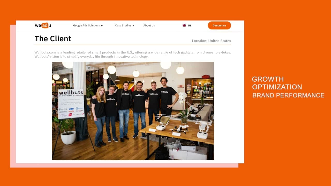 Success story de Google Ads da Wellbots com a WeAdU